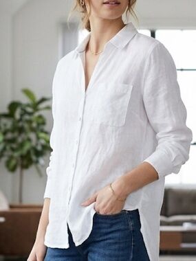 C&C California White 100% Linen Long Sleeve High-Low Button Up Top Size Medium